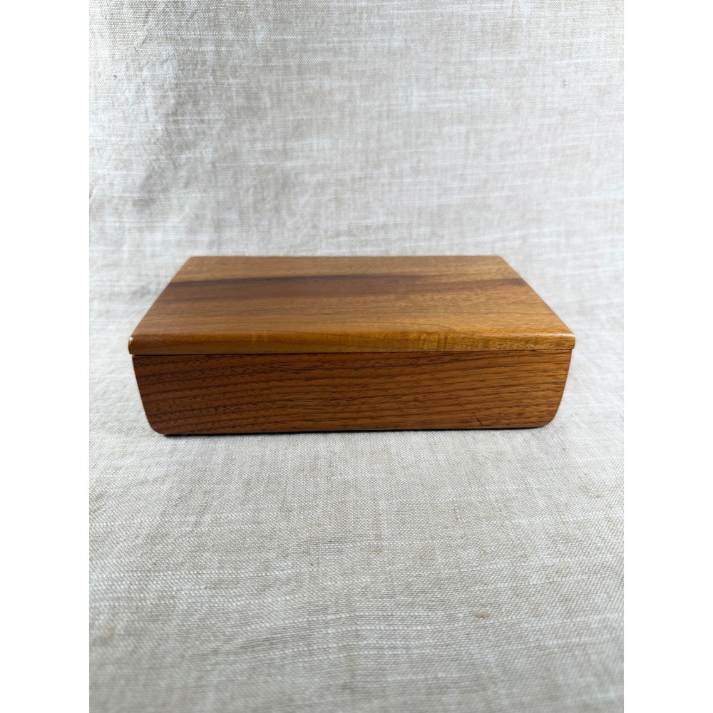 Handmade Solid Wood Jewelry Keepsake Box Felt Lined Mid Century Modern Brown